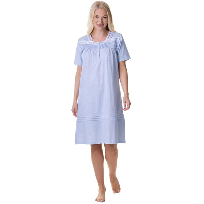 Percent  Cotton Short Sleeve White Polka Dot Nightdress