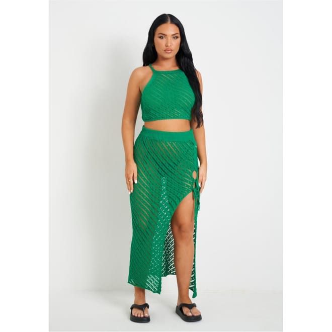 Knit Beach Crop Top And Midi Skirt Set
