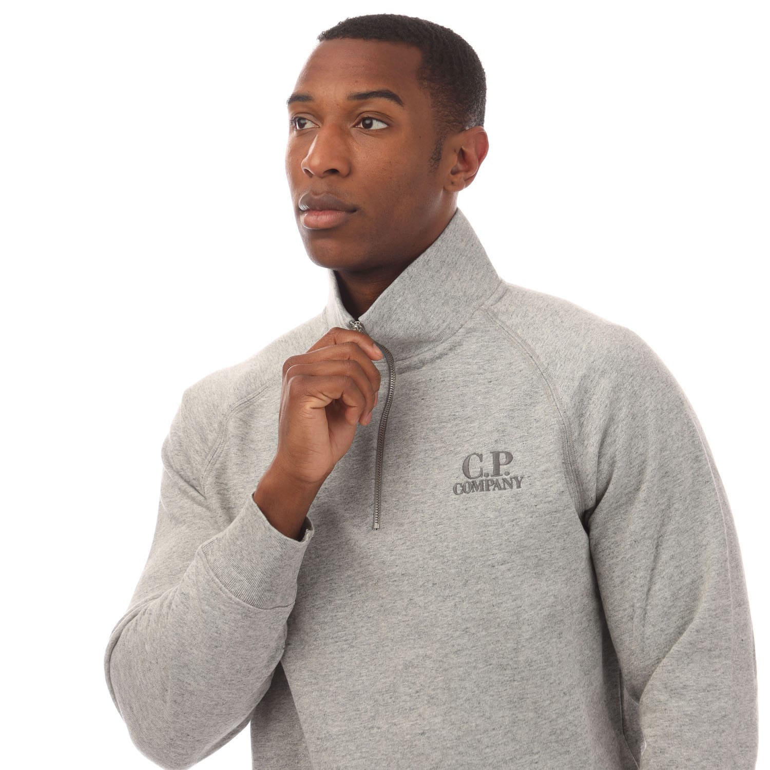Grey C.P. Company Diagonal Raised Fleece Half Zip Logo