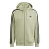 Mens Essentials Fleece 3 Stripes Full Zip Hoodie