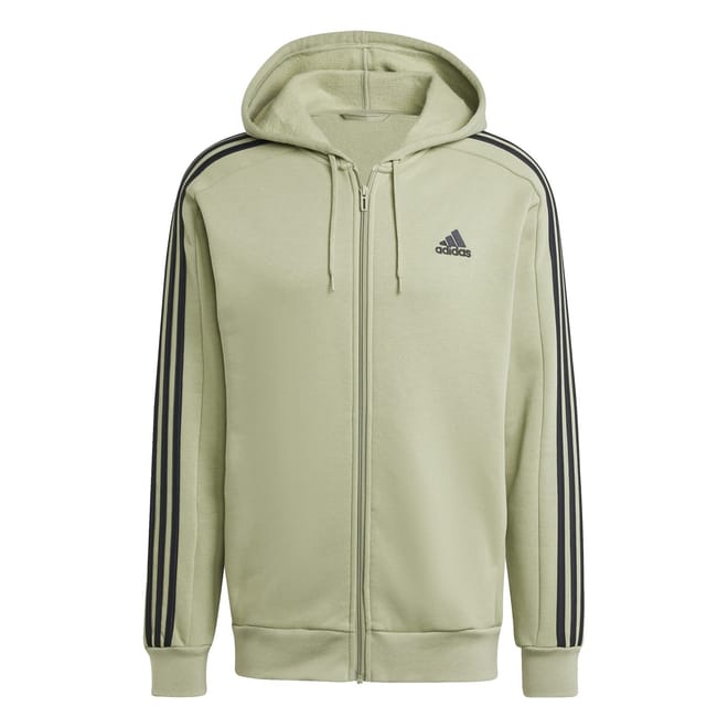 Mens Essentials Fleece 3 Stripes Full Zip Hoodie