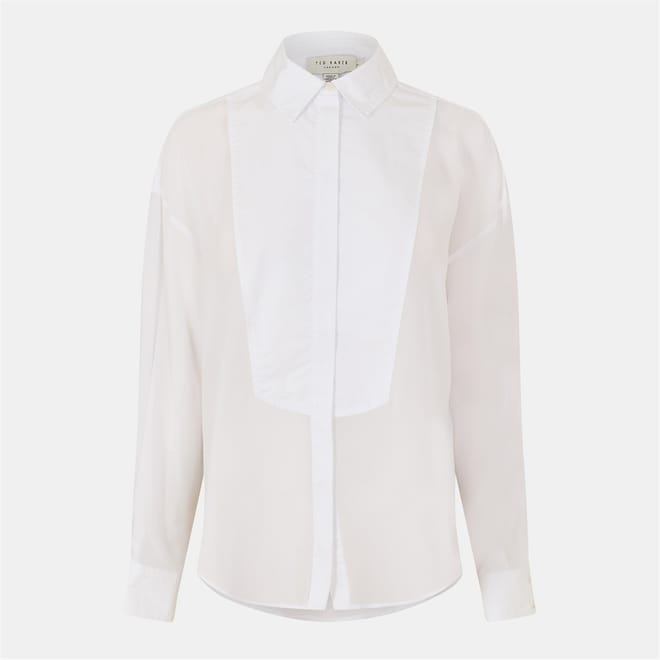 Chiffon Bib Long Cuff Sleeve Blouse