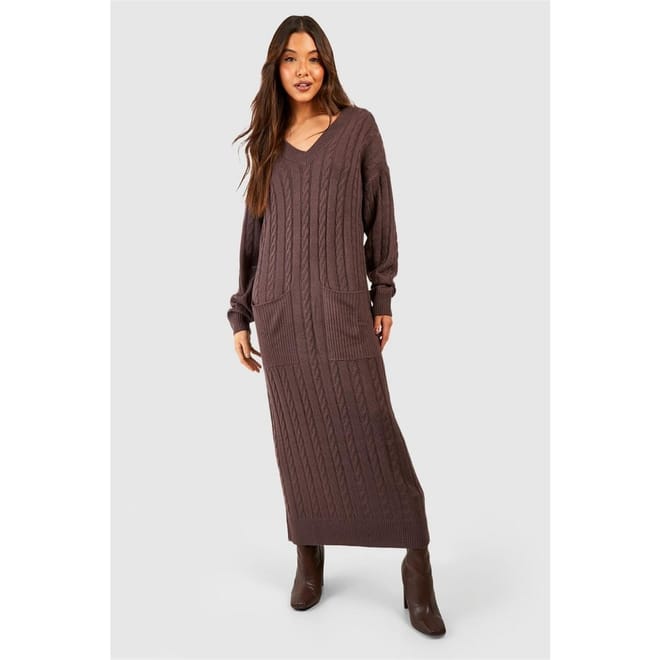 V-Neck Long Sleeve Maxi Sweater Dress