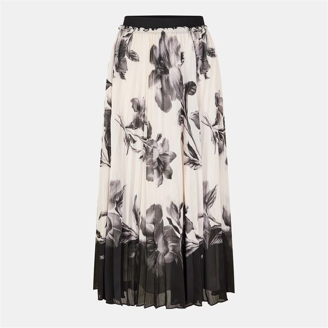 Pleated Midi Floral Patterned Accordian Skirt