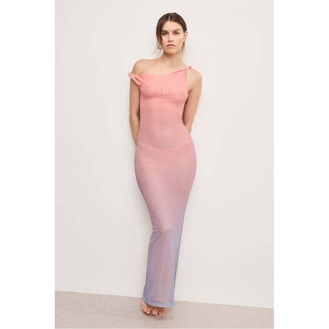 Mesh One Shoulder Maxi Bodycon Dress
