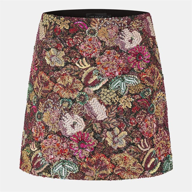 Jacquard Floral Patterned Mini A-Line Skirt