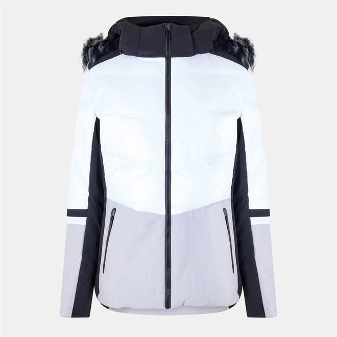 Electra Color Block Hooded Zipped Pocket Fur Trim Ski Jacket