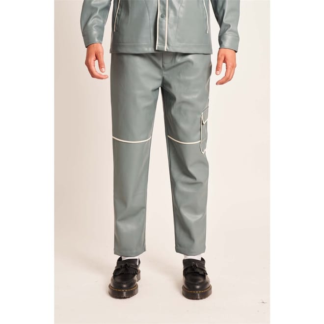 Fx Leather Solid Patterned Straight Trousers