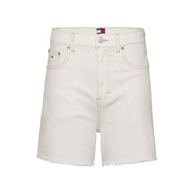 Denim Bermuda Shorts with Frayed Hem