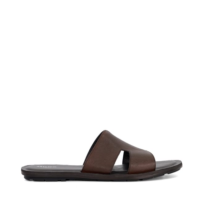 Leather Open Toe Flat Heel Slides