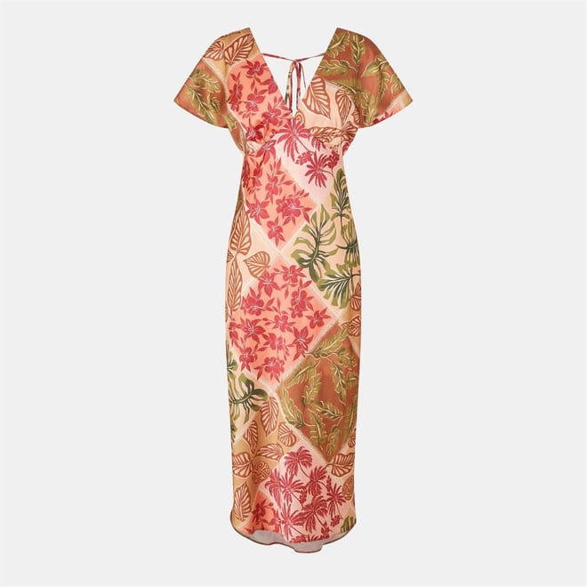 V-Neck Short Sleeve Midi Slip Dress