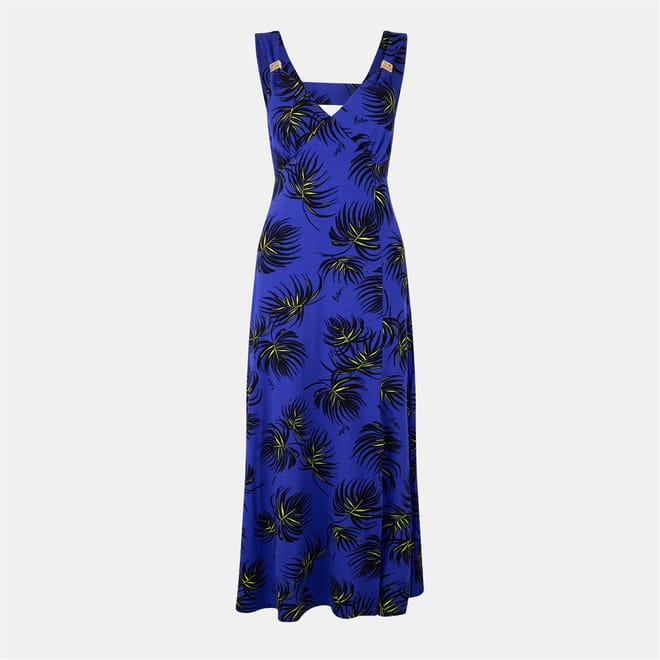 Leaf Print V-Neck Midi Slip Dress
