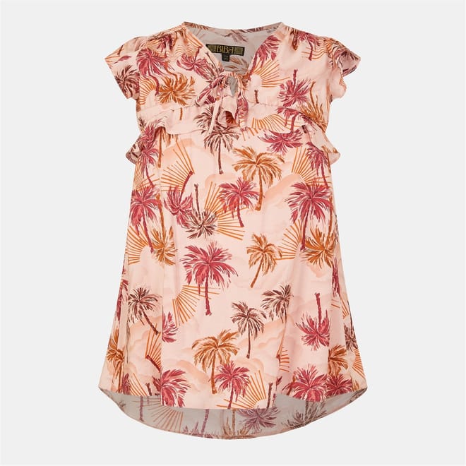 Relaxed Fit Ruffle Sleeve Tie Neck Blouse