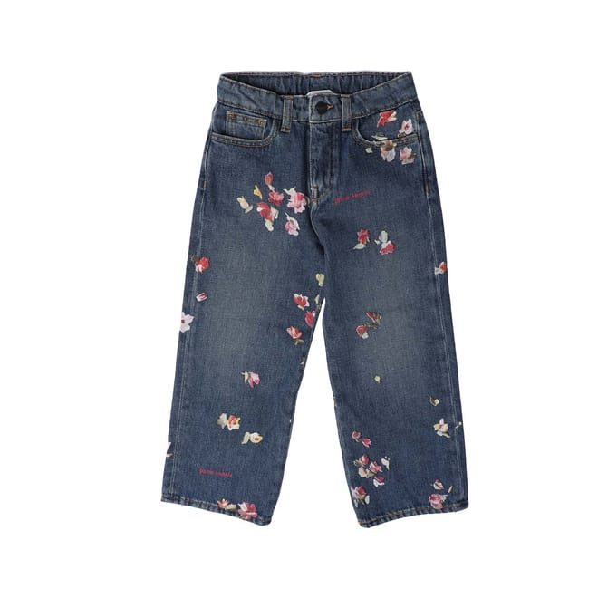 Juniors Medium Wash Flower Denim Jeans