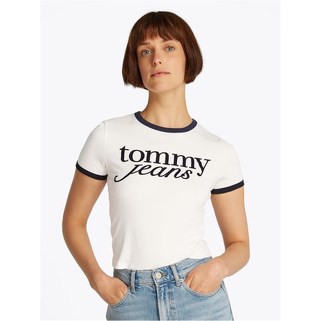 Script Slim Fit Cropped Short Sleeve Crew Neck T-Shirt