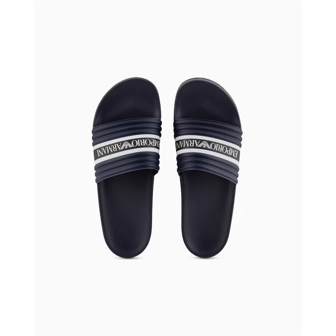 Logo Print Open Toe Flat Heel Slides