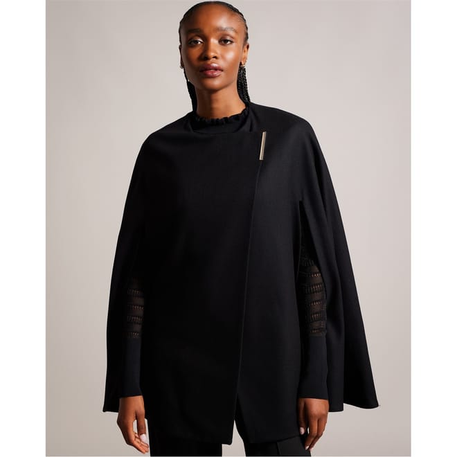 Solid Patterned Melton Cape Jacket