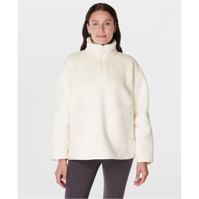 Fleece Textured Relaxed Fit Funnel Neck Sweatshirt