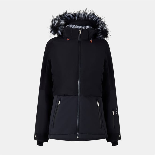 Edina Solid Patterned Hooded Zipped Cuff Ski Jacket