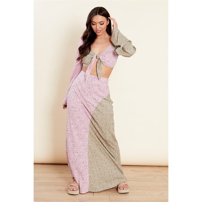 Maxi Floral Patterned Wrap Skirt