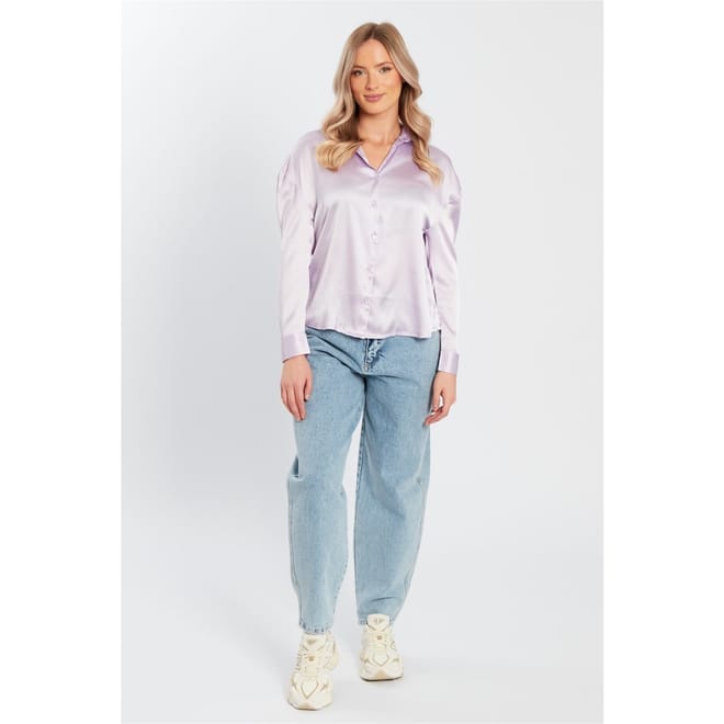 Relaxed Fit Long Sleeve Satin Shirt