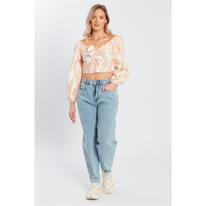 Cropped Relaxed Fit Square Neck Blouse