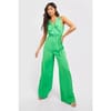 Halter Neck Solid Patterned Wrap Jumpsuit