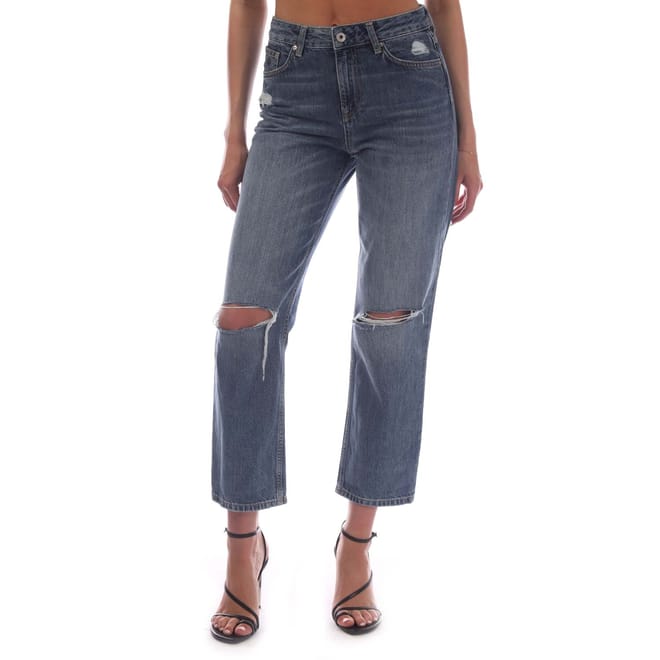 Camie Relaxed Fit Cropped Ripped Jeans
