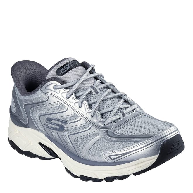 Mens Slip Ins Silver Jogger Mesh Lace Up Slip On Runners