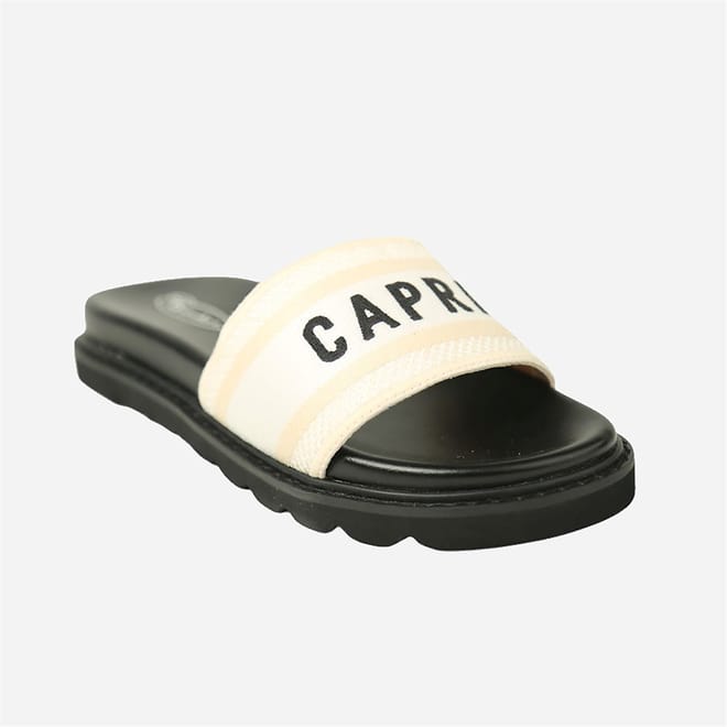 Lettering Stripe Flat Heel Slide Sandals