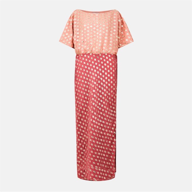 Jacquard Asymmetric Neck Maxi A-Line Dress