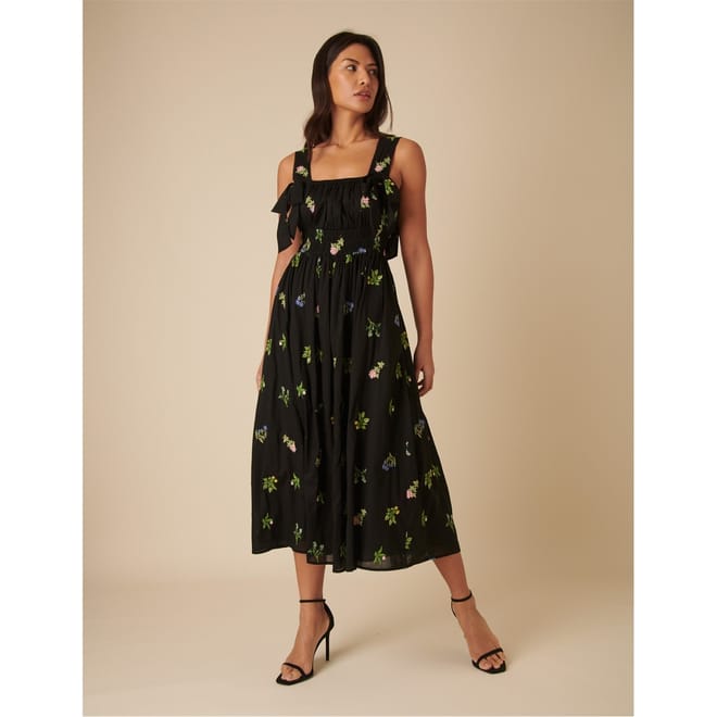 Square Neck Midi Smock Dress
