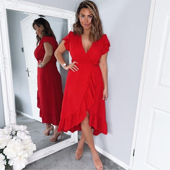 Over Frill Hem Short Sleeve Midi Dress