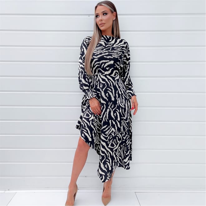 Animal Print High Low Skirt Midi Dress