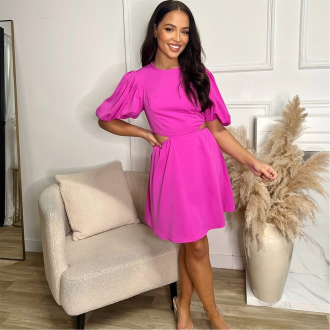 Out Round Neck Mini Dress