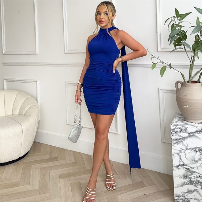 Halter Neck Sash Mini Bodycon Dress