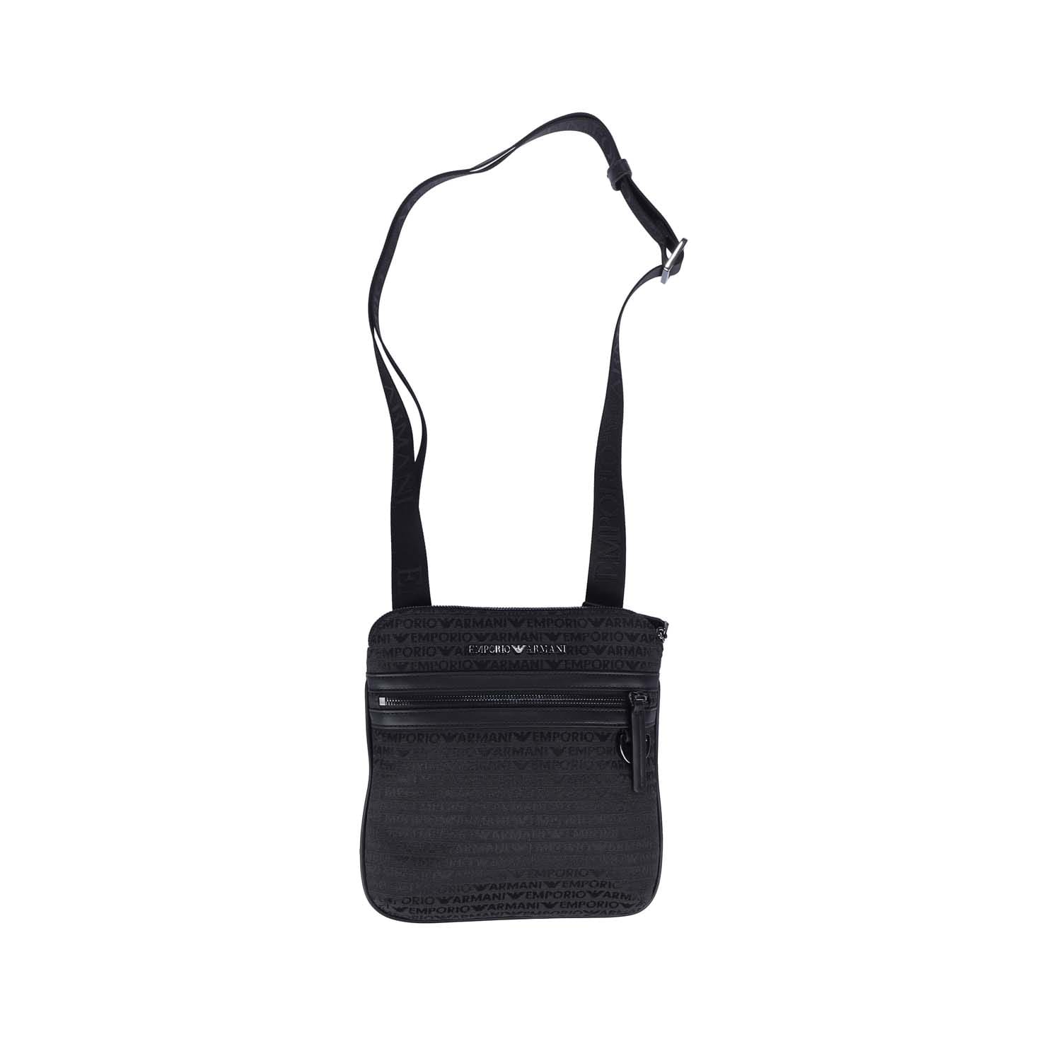 Black Emporio Armani Allover Lettering Messenger Bag - Get