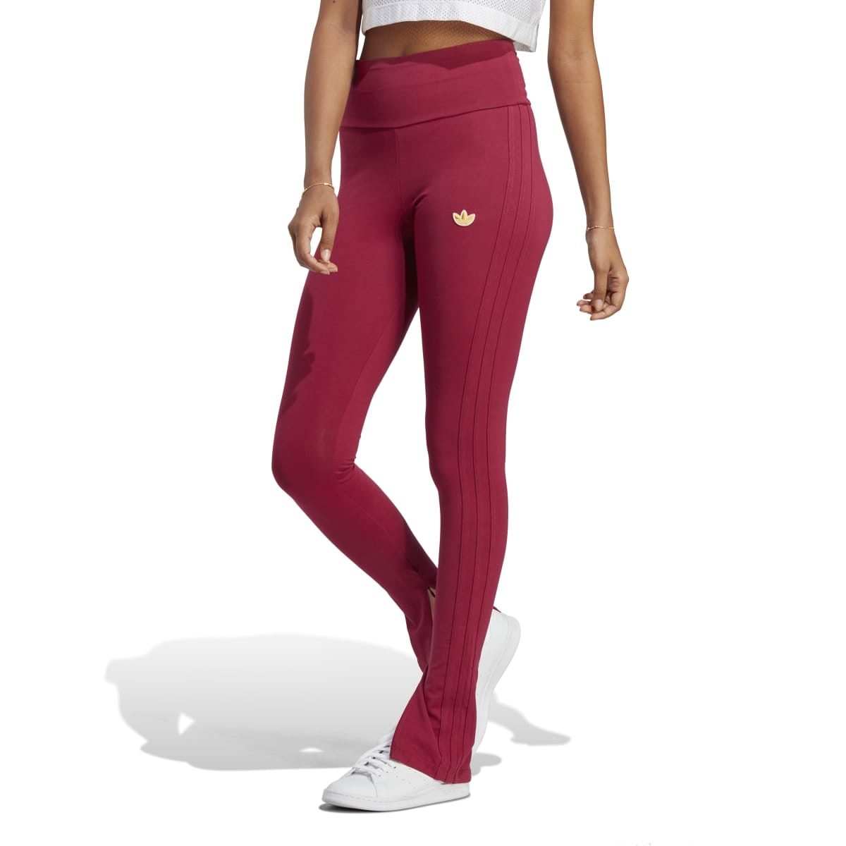 Adidas 3 stripe burgundy leggings best sale