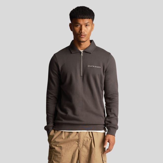 Embroidered Collared Quarter Zip Sweatshirt