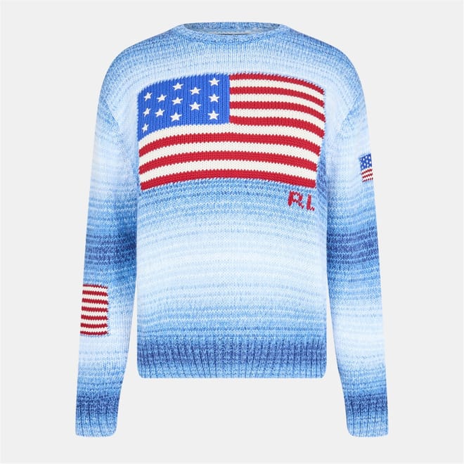 Flag Embroidered Crew Neck Sweater