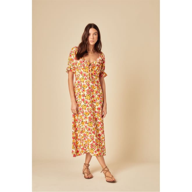 Short Sleeve Floral Midi Milkmaid Dress