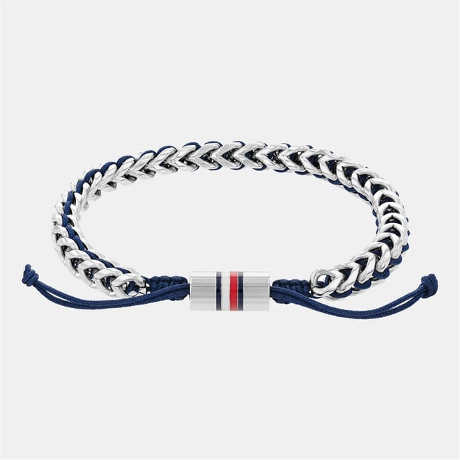 Hilfiger Mens Stainless Steel And Navy Nylon Bracelet