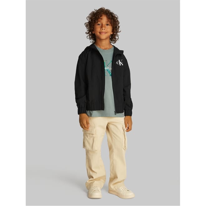 Monologo Solid Patterned Windbreaker Jacket