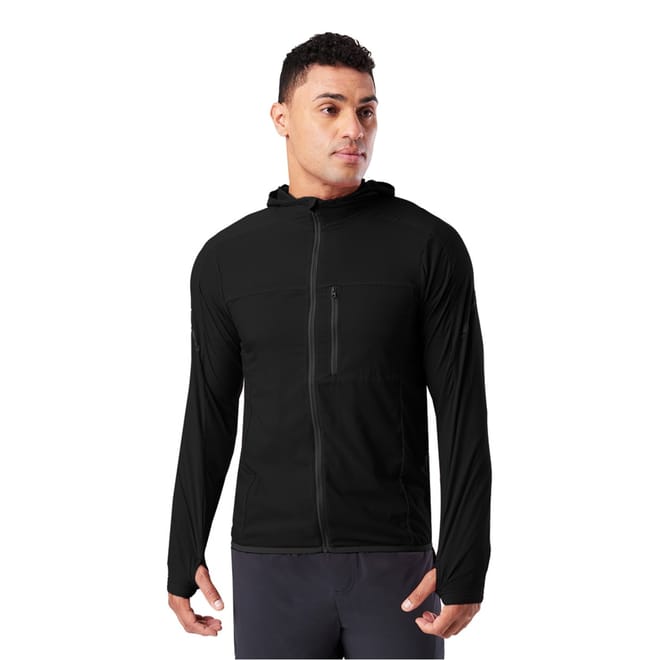 Stealth Solid Patterned Hooded Reflective Accent Running Jacket