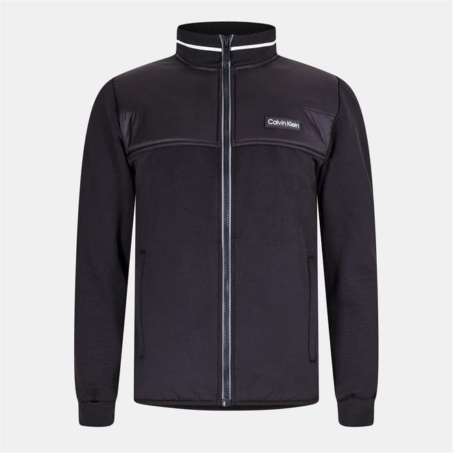 Solid Patterned Full Zipper Ribbed Cuff Track Jacket