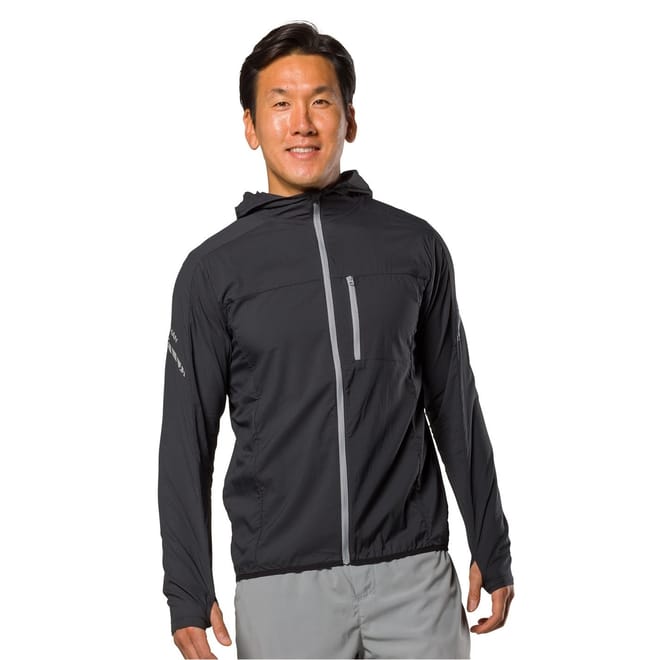 Stealth Solid Patterned Hooded Reflective Accent Running Jacket