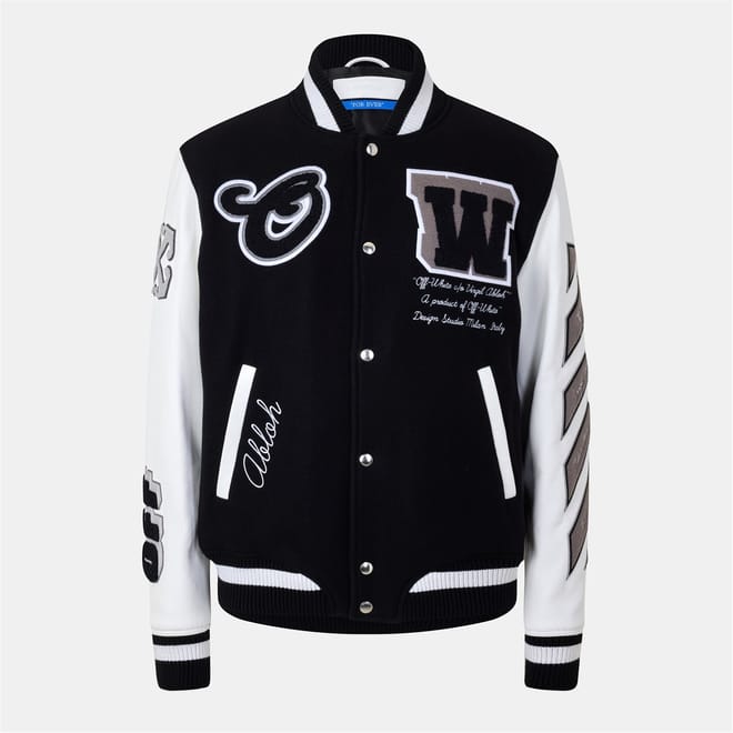 Solid Patterned Varsity Jacket with Lettering and Snap Button