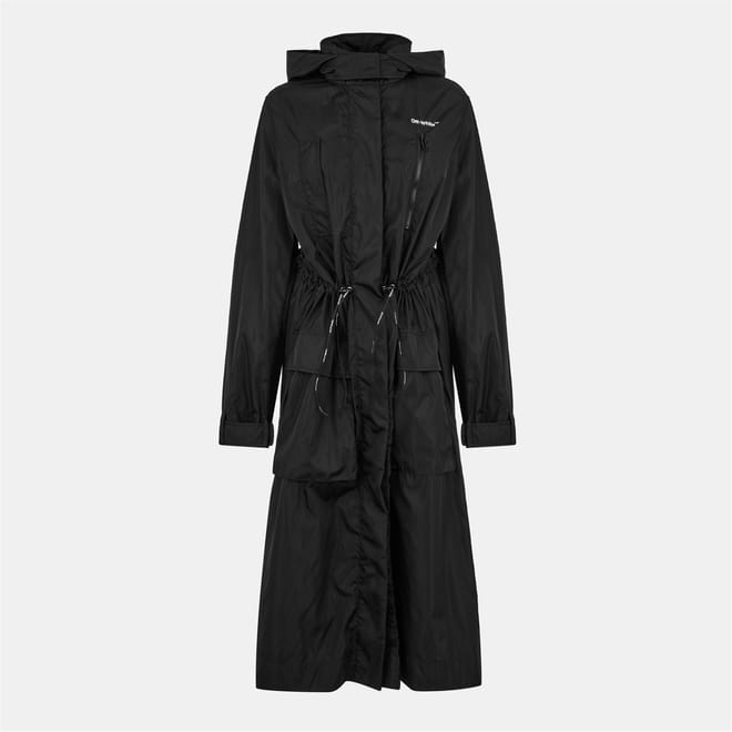 Solid Patterned Hooded Drawstring Rain Coat with Zipped Pocket