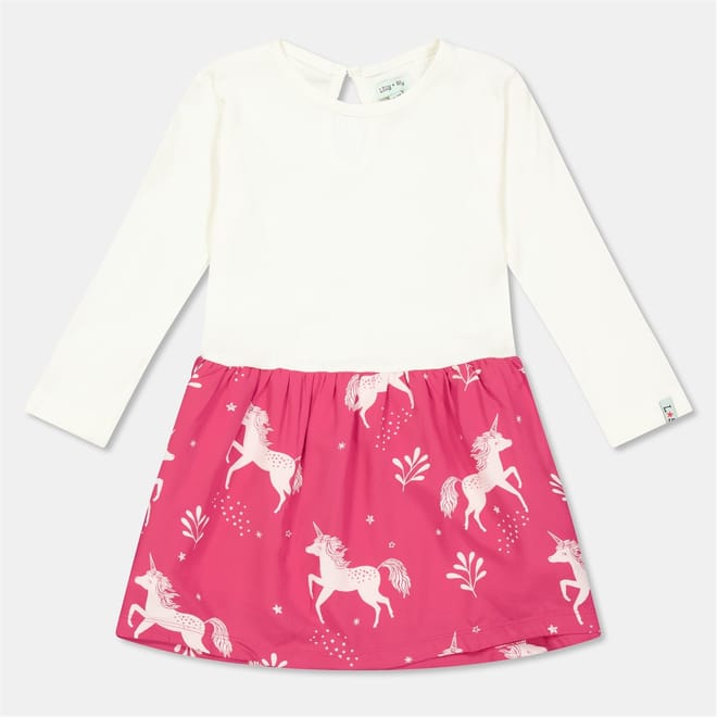 Unicorn Print Long Sleeve Crew Neck Mini A-Line Dress