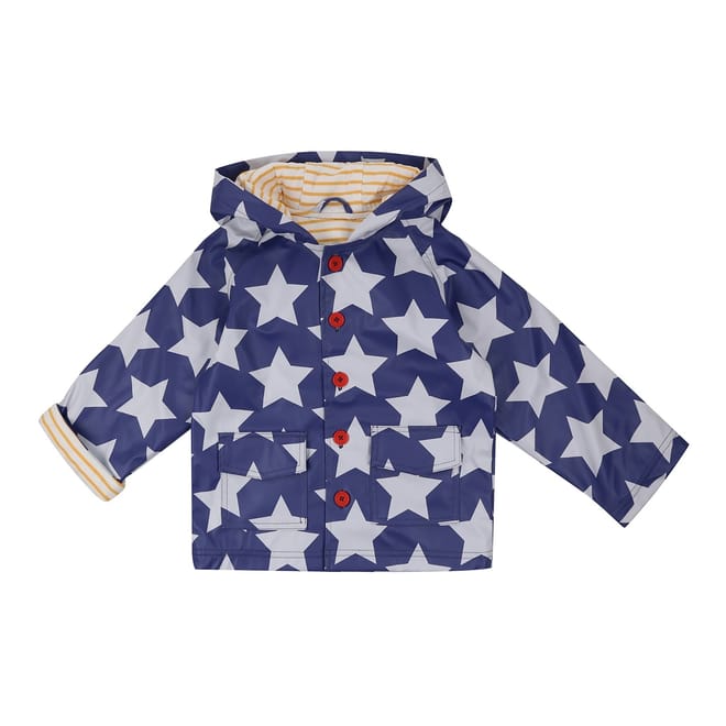 Star Patterned Hooded Snap Button Rain Coat